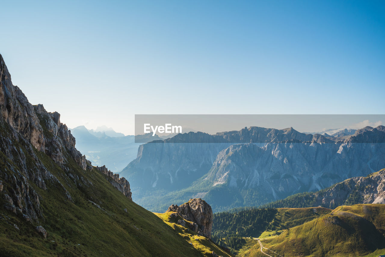 Scenic view of mountains against clear sky