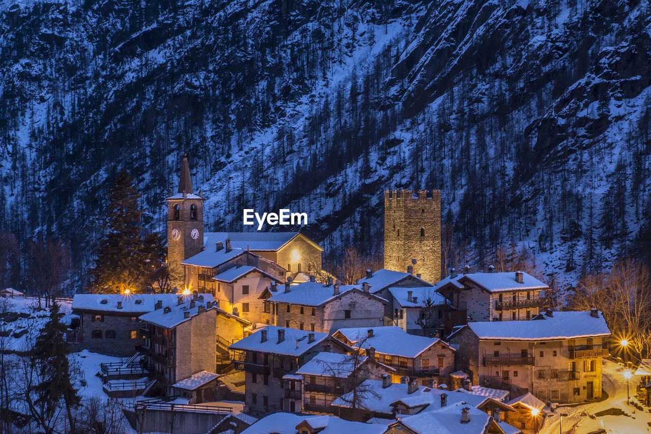 High angle view of snow covered house during winter 