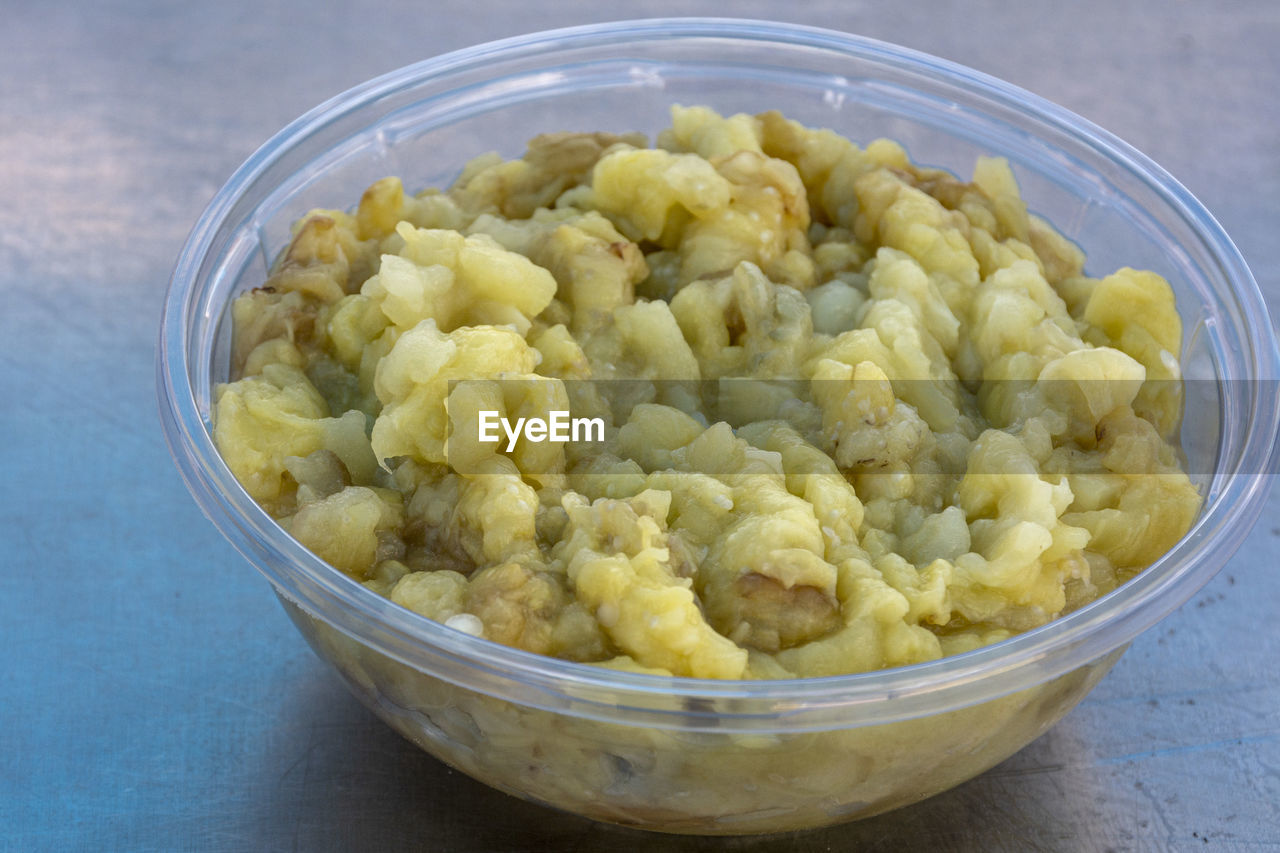 High angle view of food in bowl on table