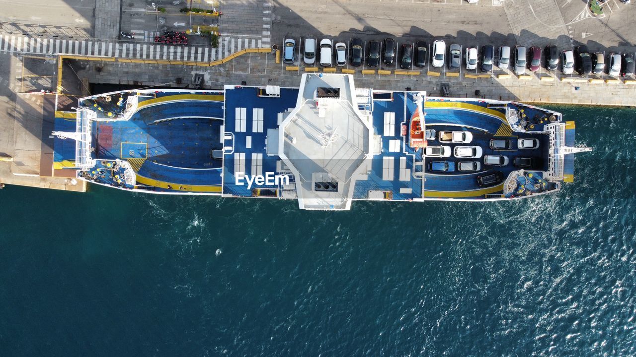 high angle view of boats in sea