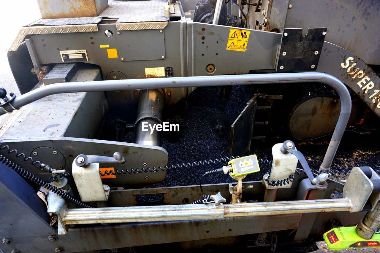 High angle view of machine part in factory