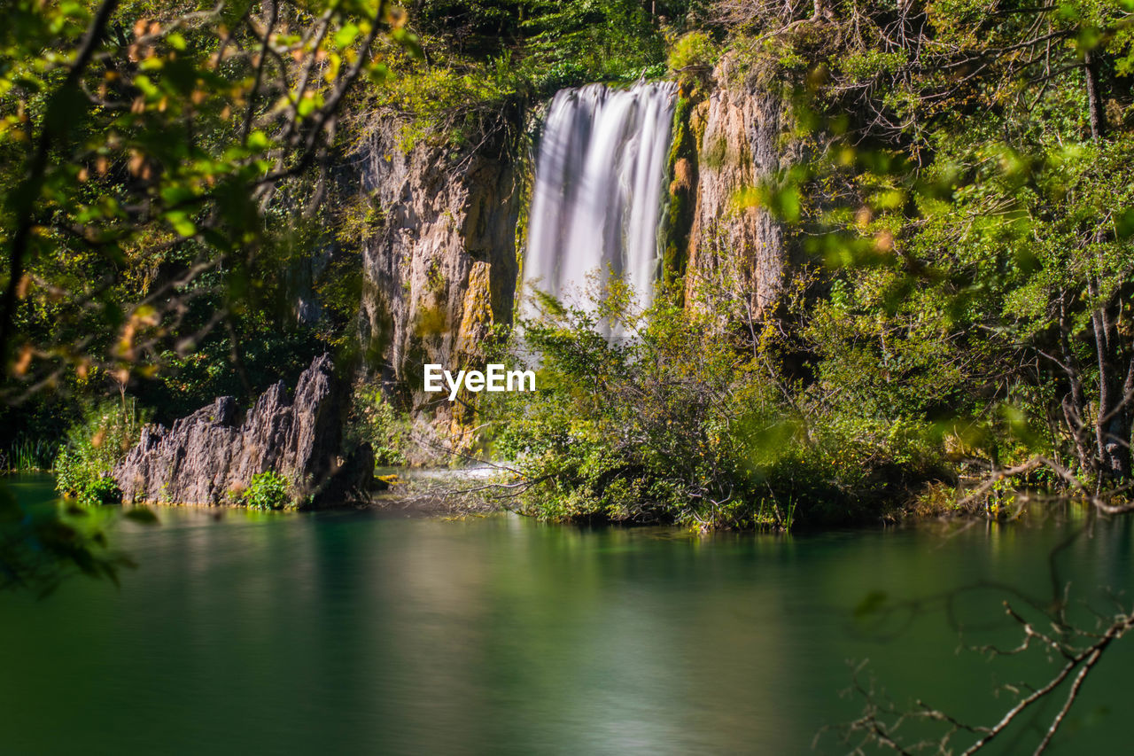 SCENIC VIEW OF WATERFALL AGAINST TREES