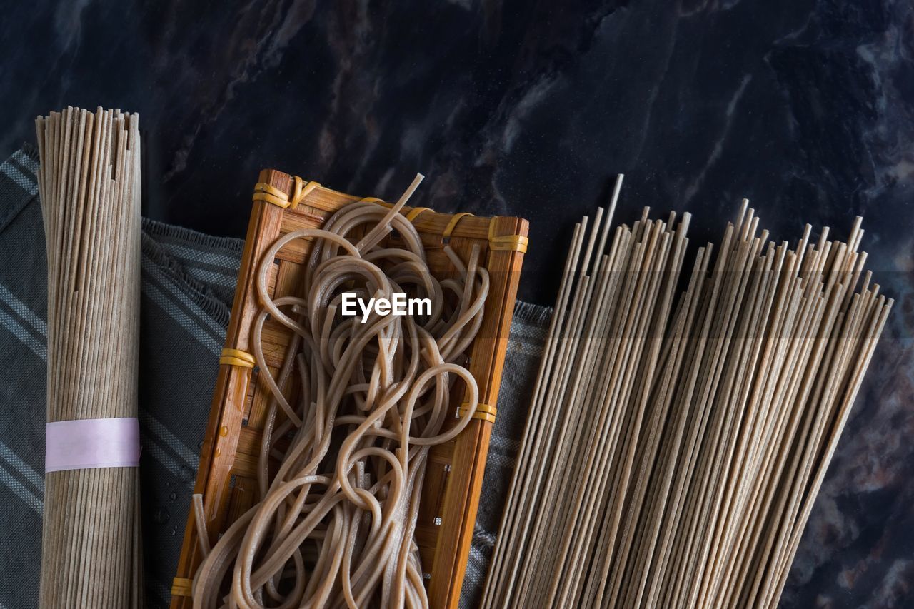 Close-up of noodles on marble