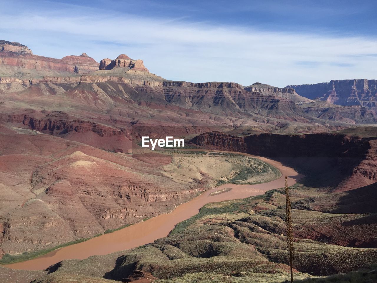High angle view of river and rocky mountains at grand canyon national park