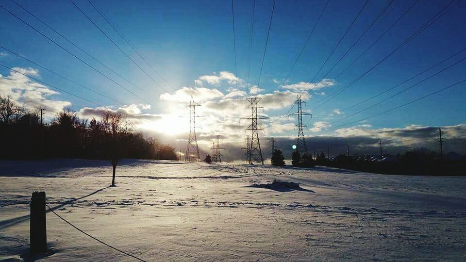 ELECTRICITY PYLONS AGAINST SUNSET