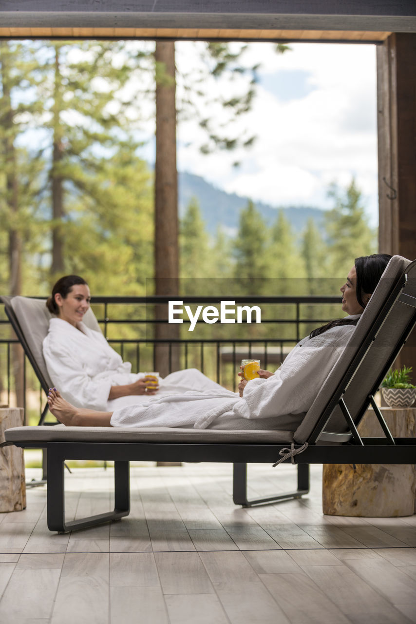 Two women relaxing at the spa at edgewood in stateline, nevada.