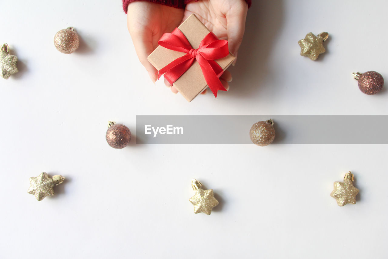 high angle view of christmas decorations on white background