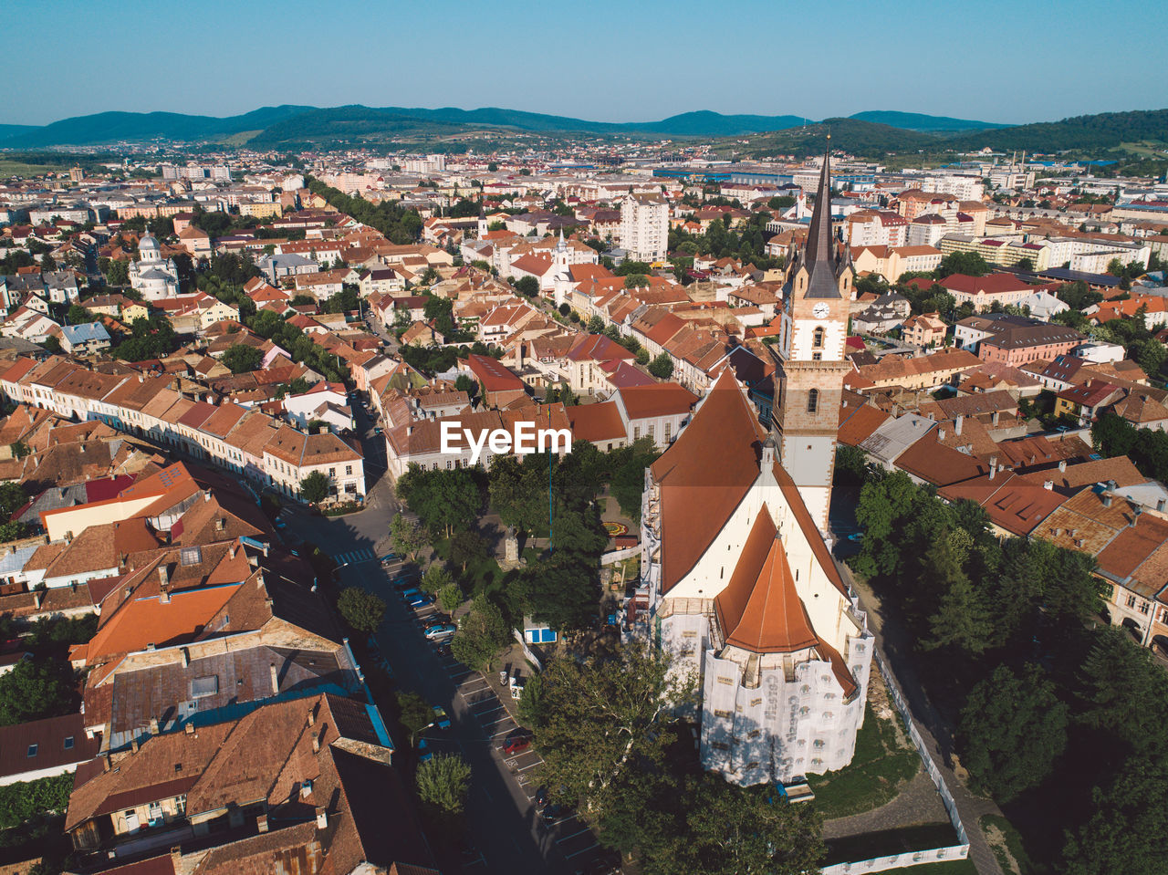 High angle view of townscape against sky in city