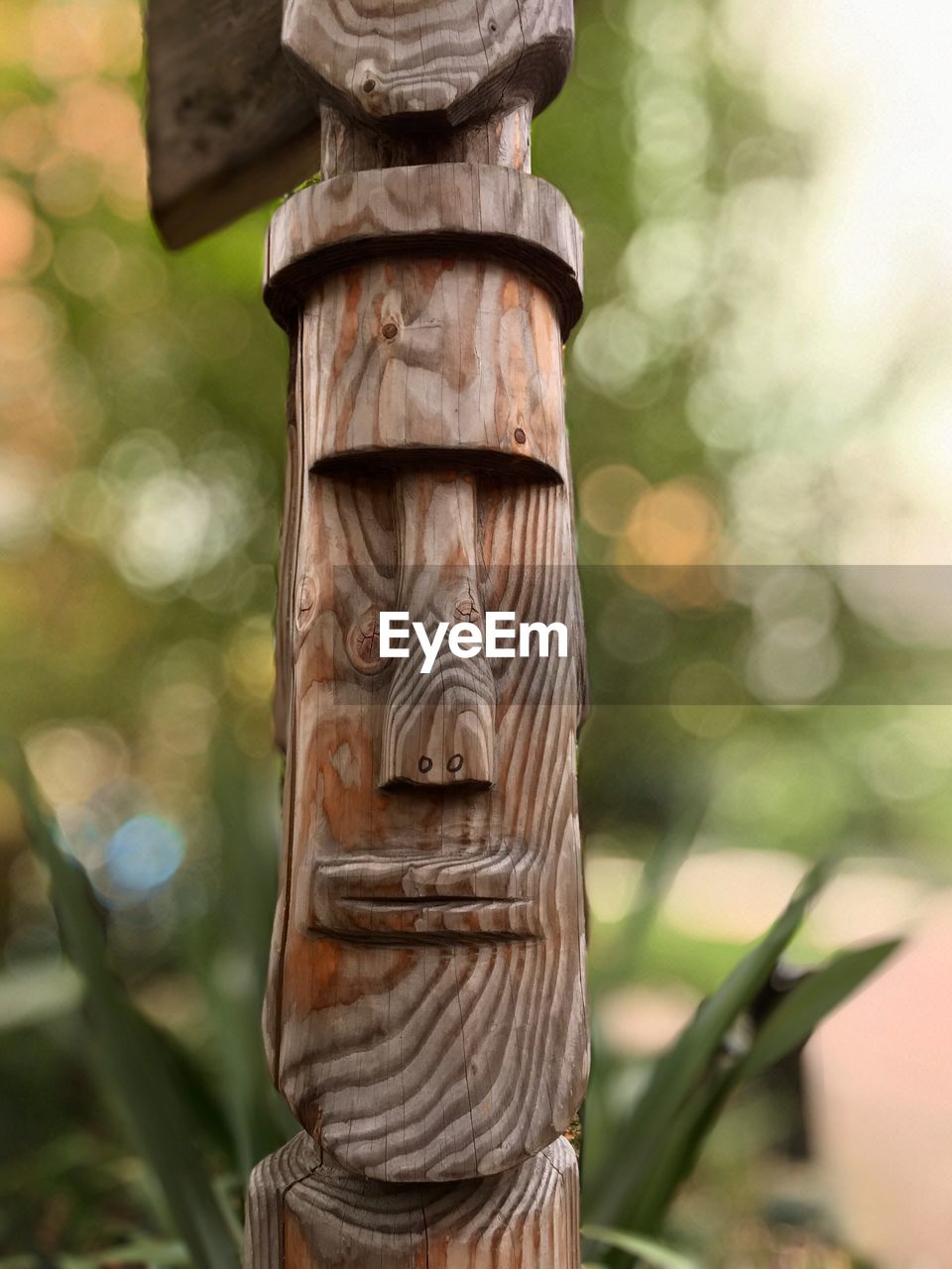 Close-up of wooden sculpture / totem 