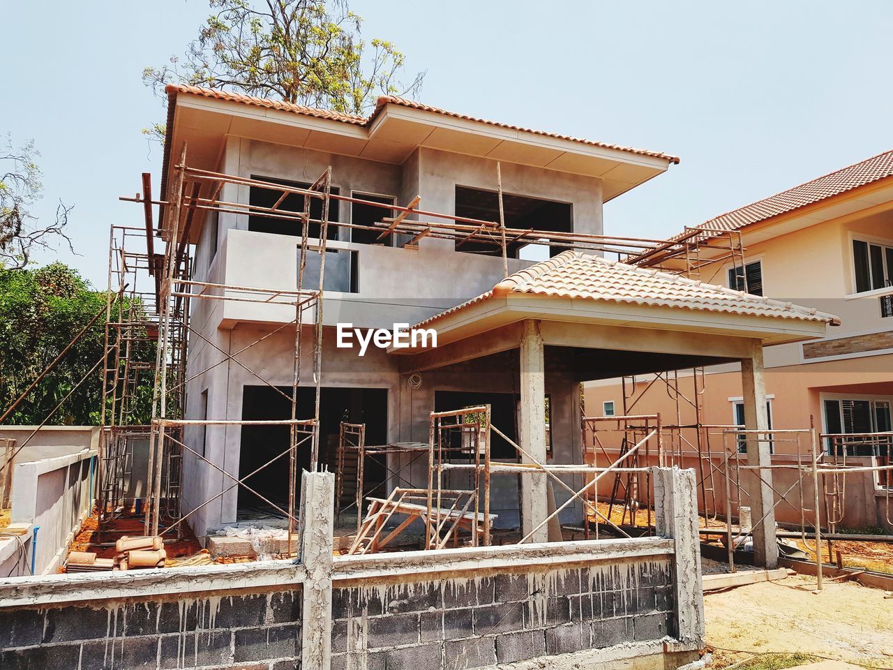 House construction site against sky