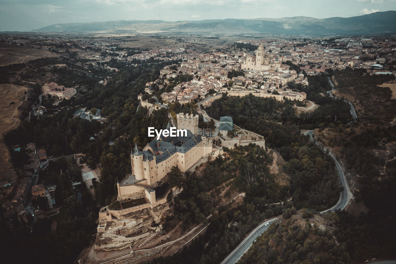 Alcazar of segovia from aerial view.