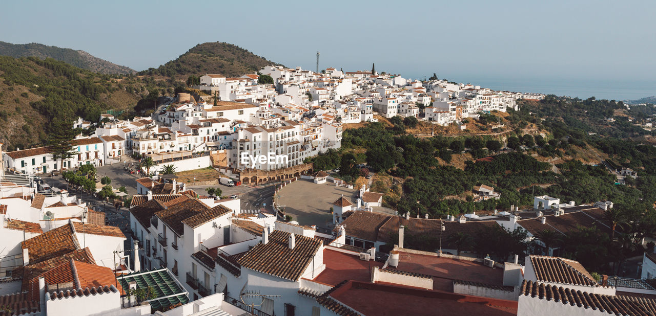 High angle view of townscape against sky