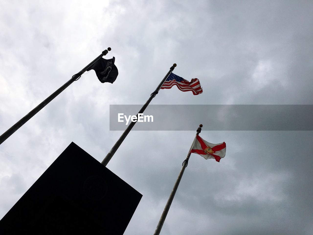 LOW ANGLE VIEW OF FLAG AGAINST CLOUDY SKY