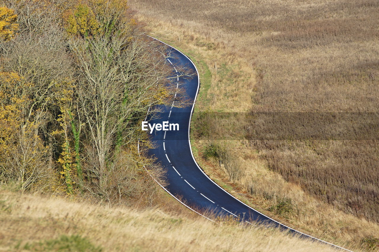 High angle view of road amidst field