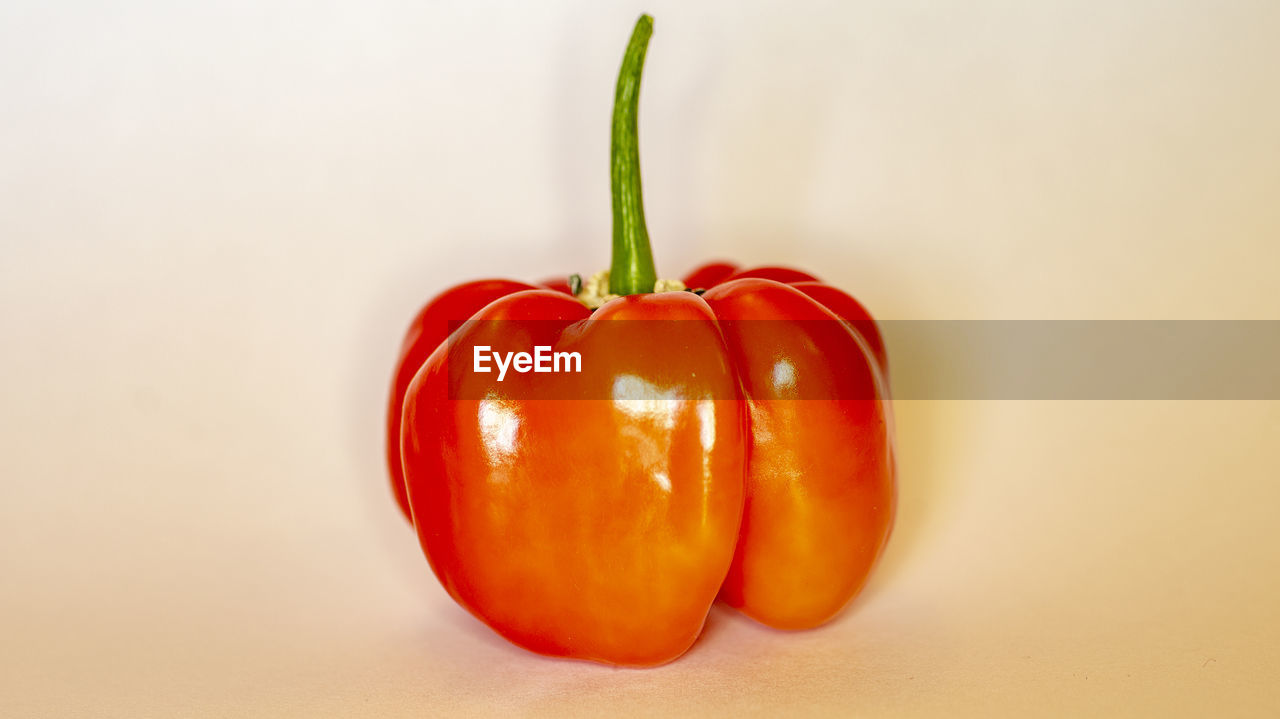 Close-up of orange bell peppers against white background