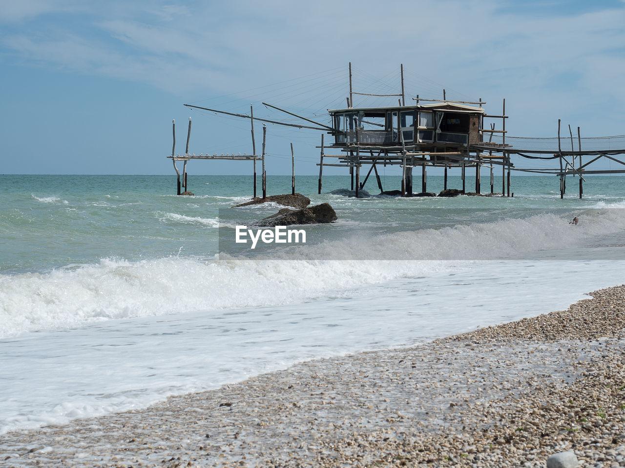 Scenic view of sea against sky at the coast of the trabocchi in the adriatic sea