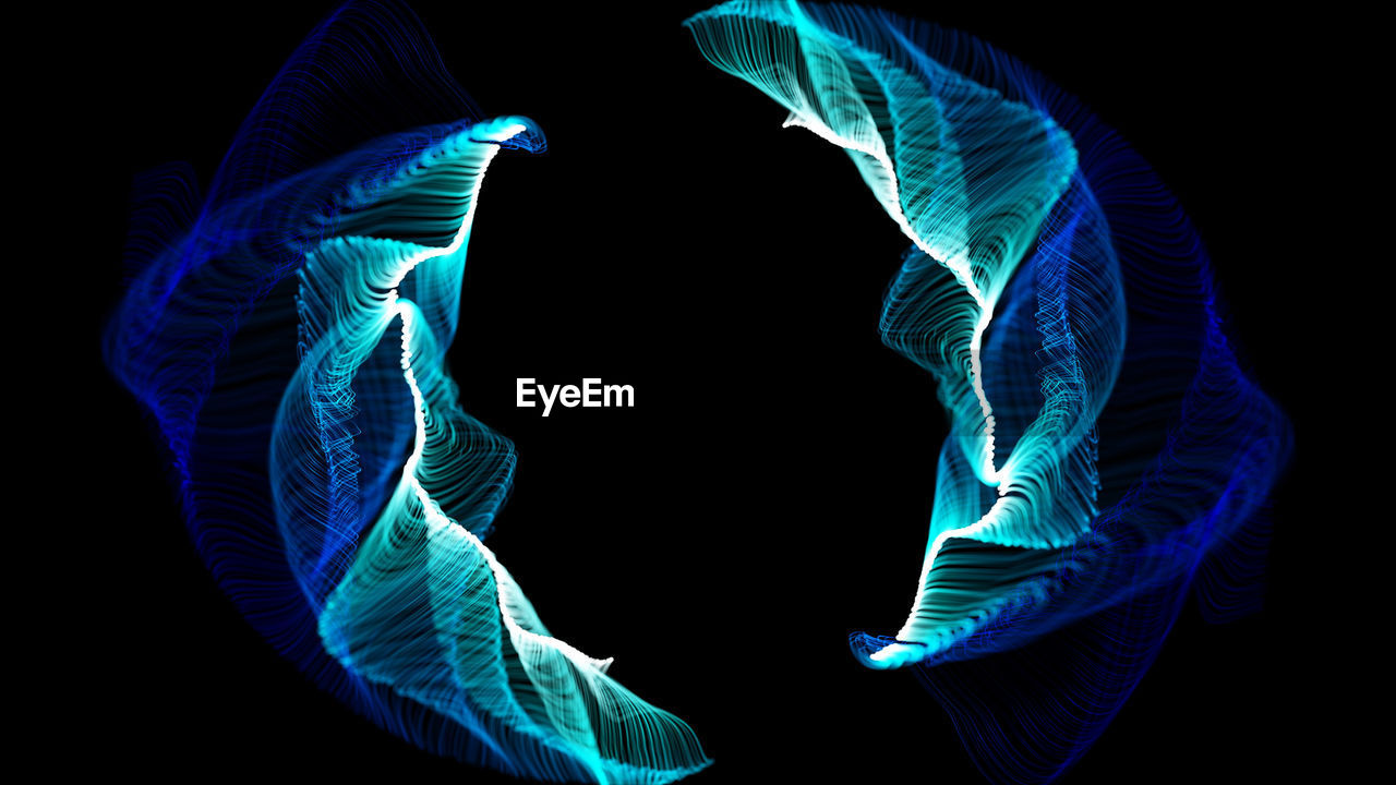 Blue dynamic particle abstract background.blue line particles wave on black background.