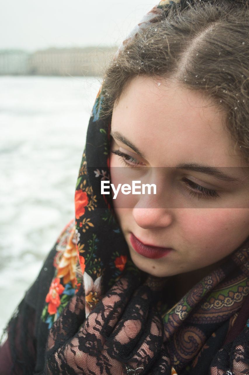 Close-up portrait of a beautiful young woman