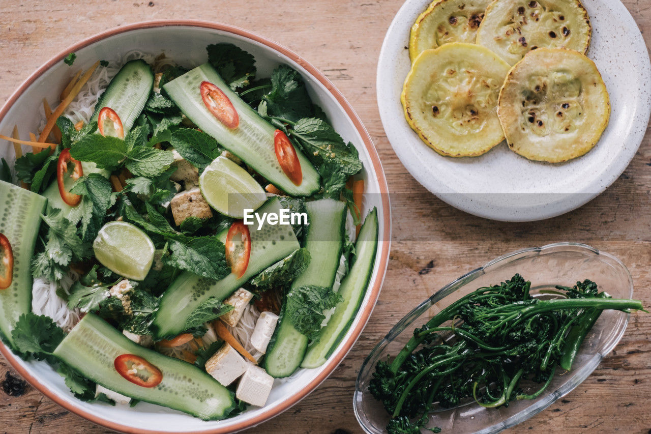 Directly above shot of healthy salad in plate on table