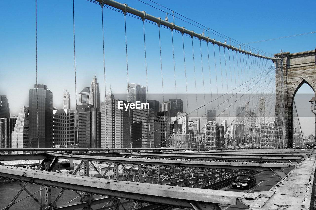 Manhattan skyline seen from brooklyn bridge