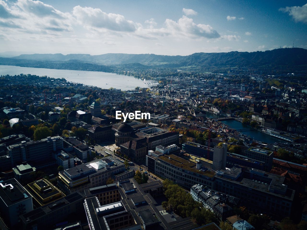 High angle view of cityscape against sky