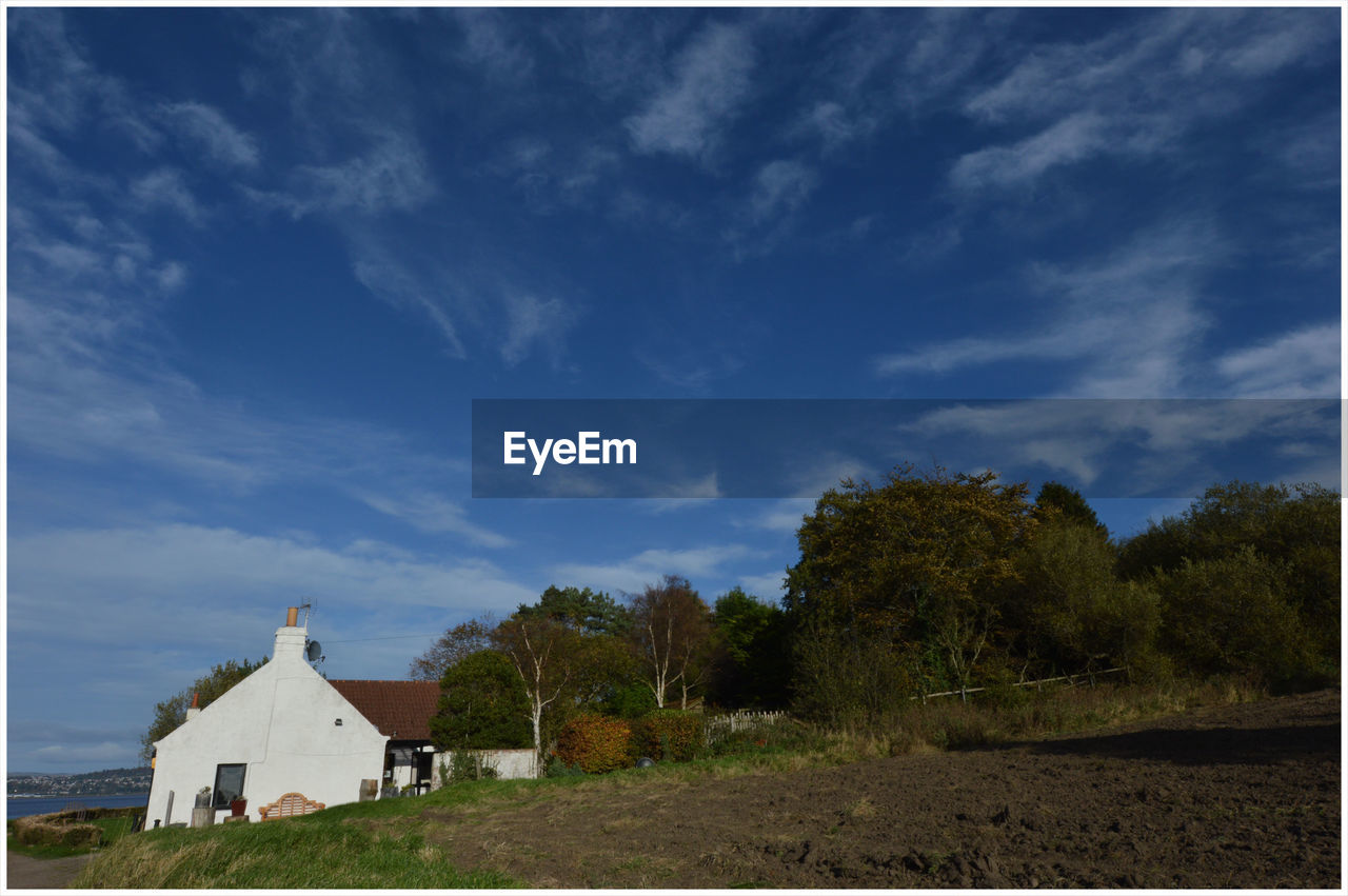 TREES BY BUILT STRUCTURE AGAINST SKY