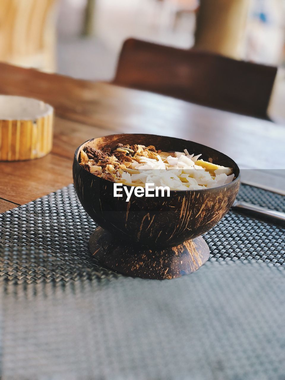 Close-up of breakfast served on table