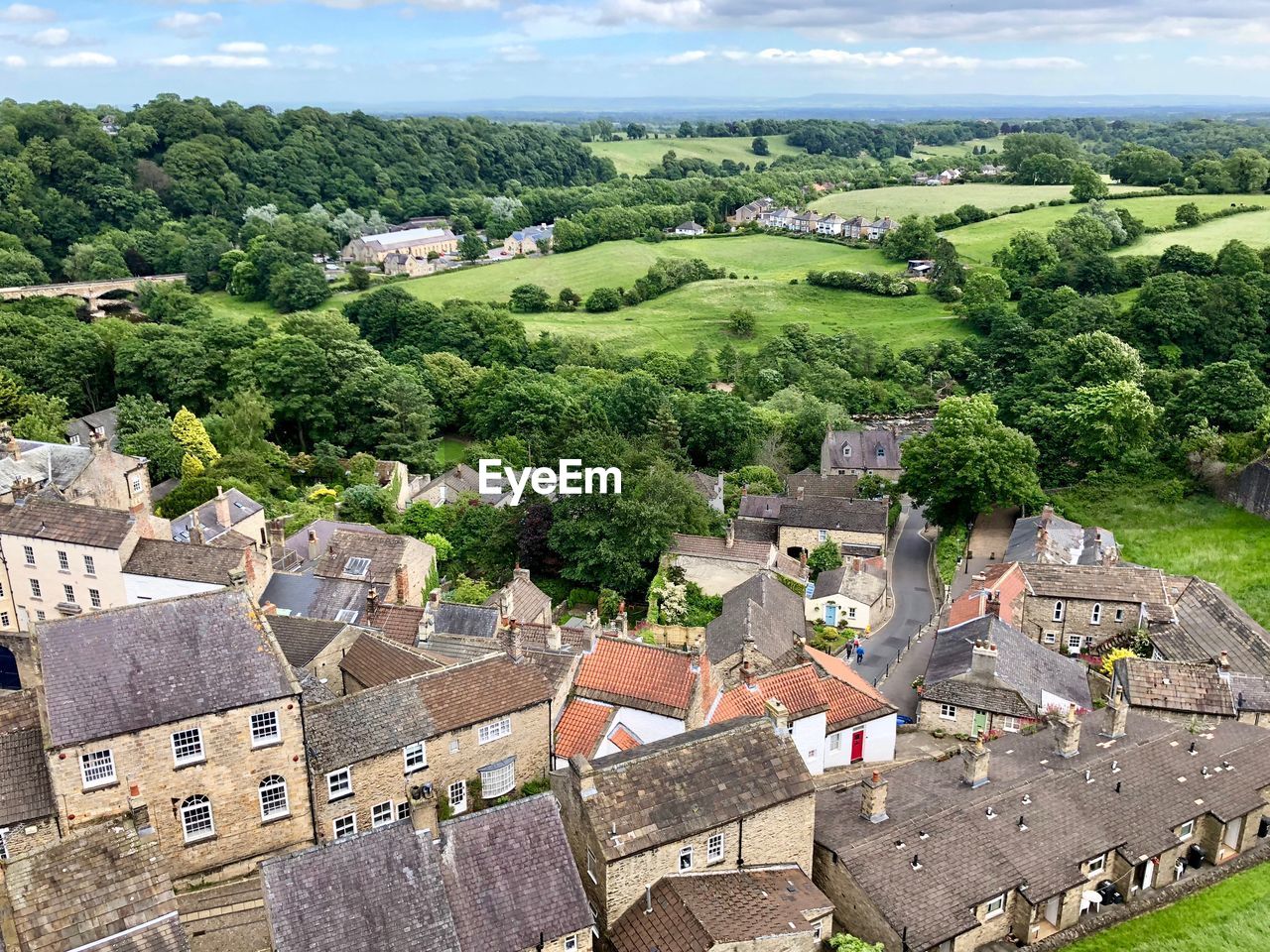 High angle view of townscape against sky