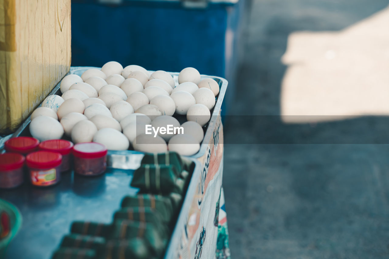 High angle view of egg in the market