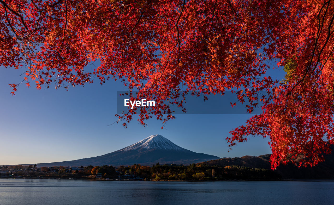 Scenic view of lake against sky during autumn