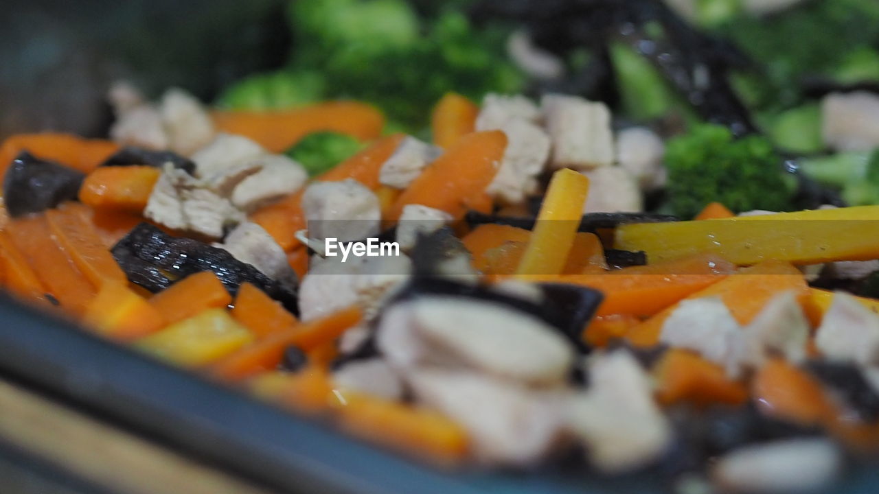 Close-up of chopped vegetables in plate