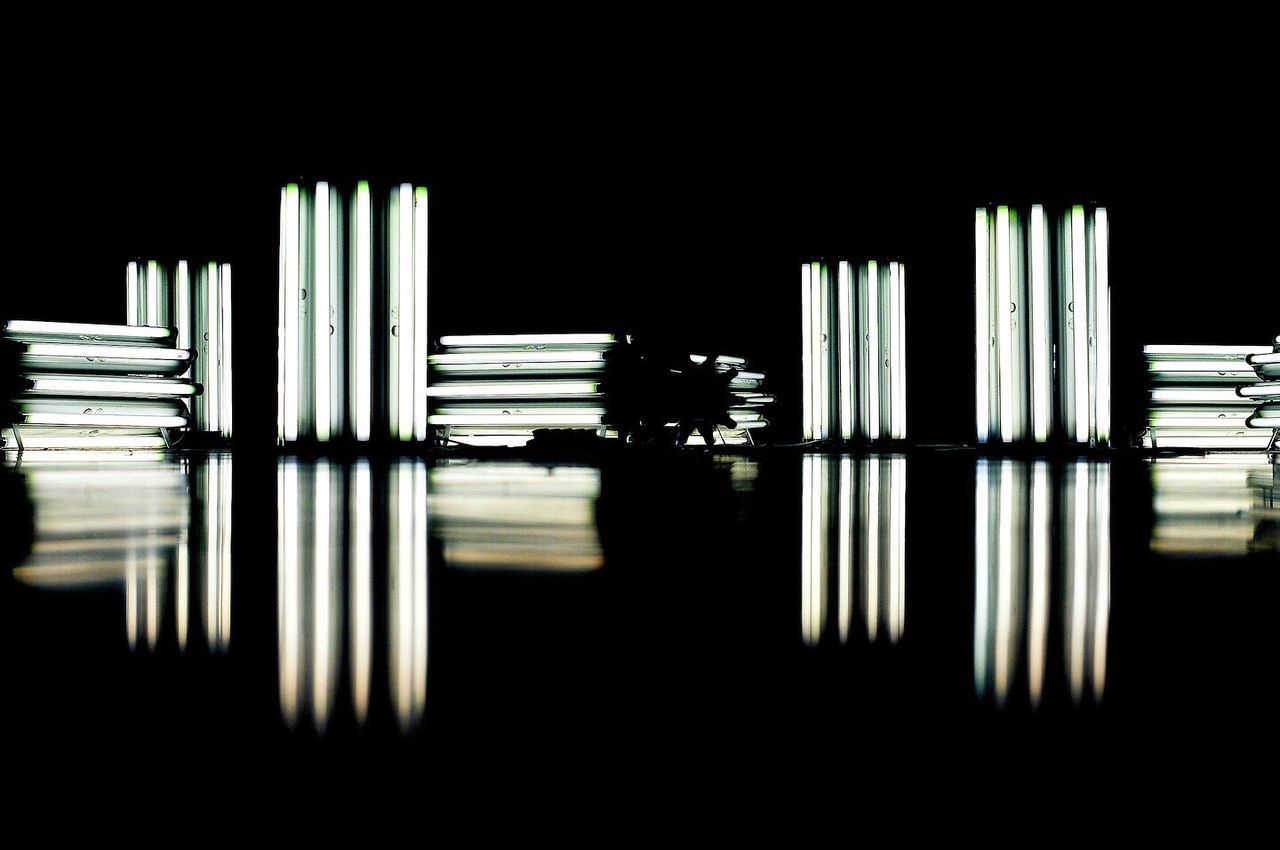 Illuminated fluorescent lights in darkroom