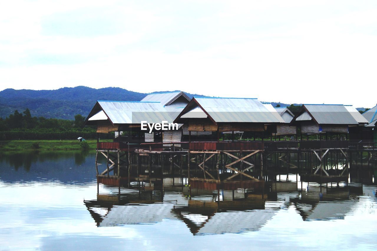 Stilt huts on lake