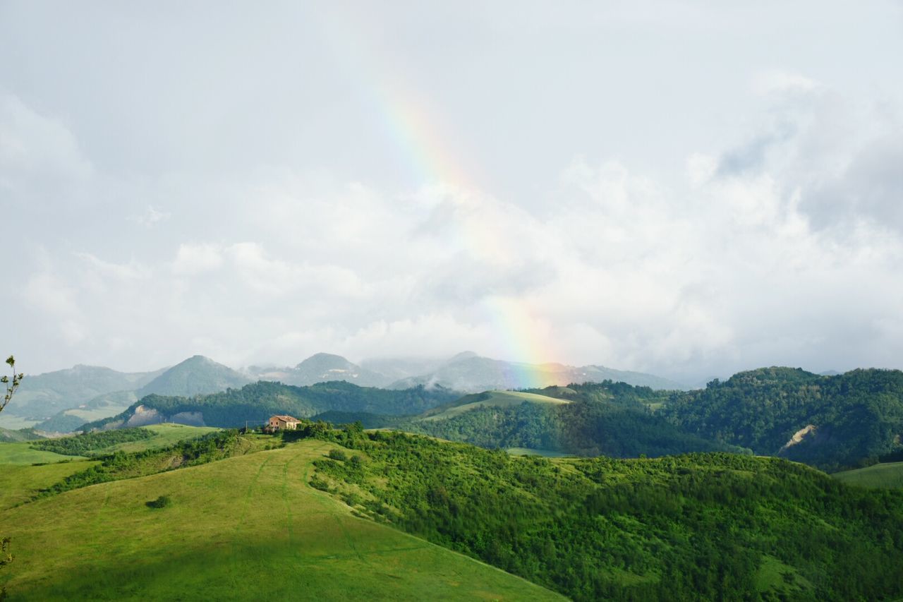 SCENIC VIEW OF MOUNTAINS AGAINST CLOUDY SKY