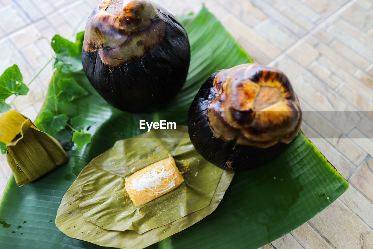 High angle view of food on table