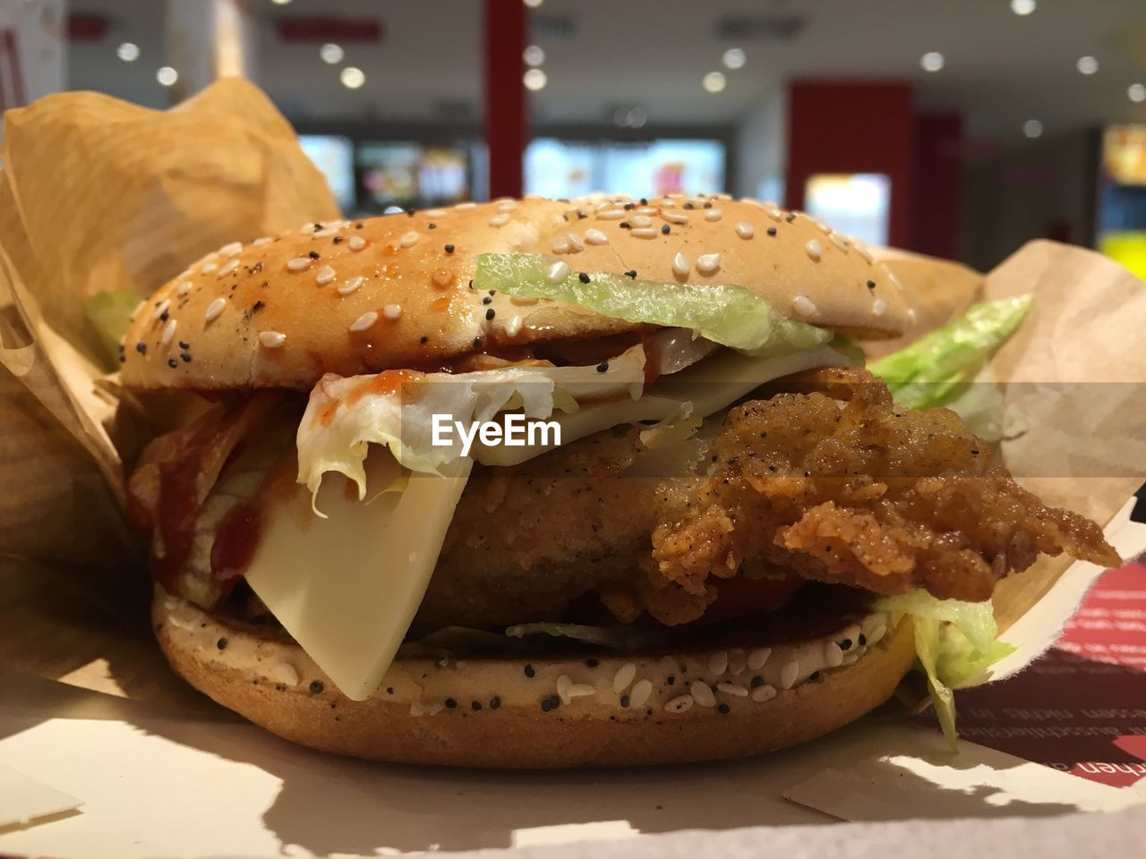 Close-up of burger on table