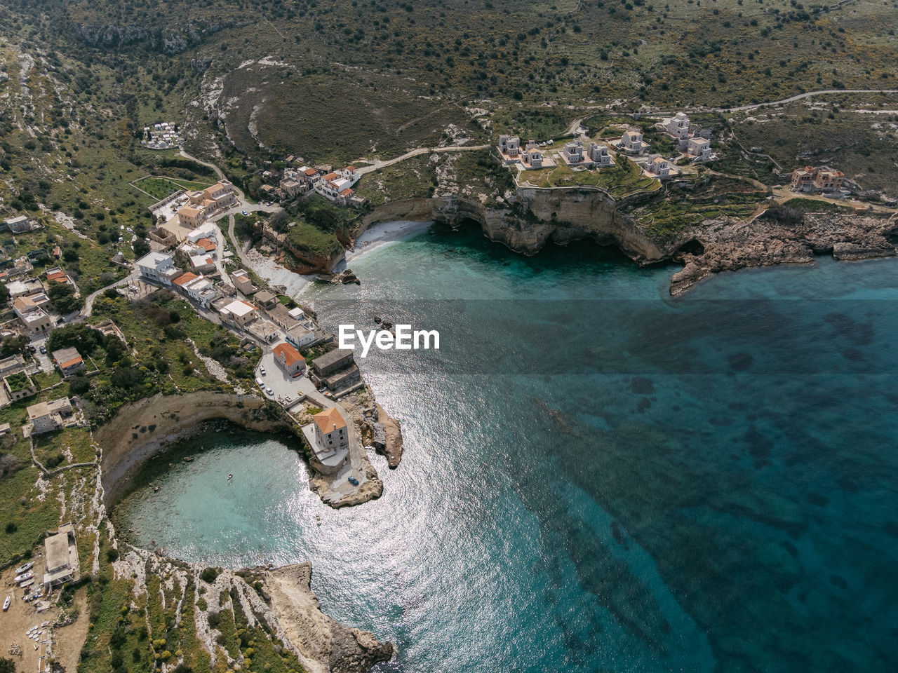 High angle view of boats in sea