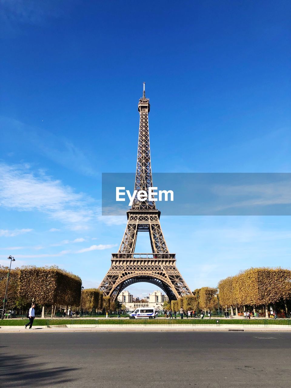 Eiffel tower against blue sky