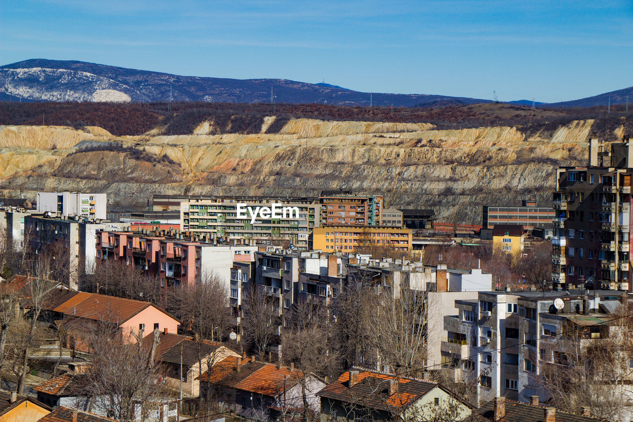 High angle view of townscape against sky