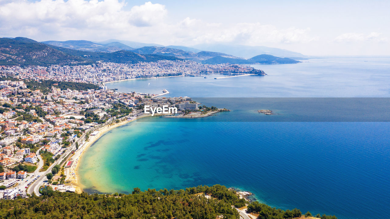 Aerial view the city of kavala in northern greek.