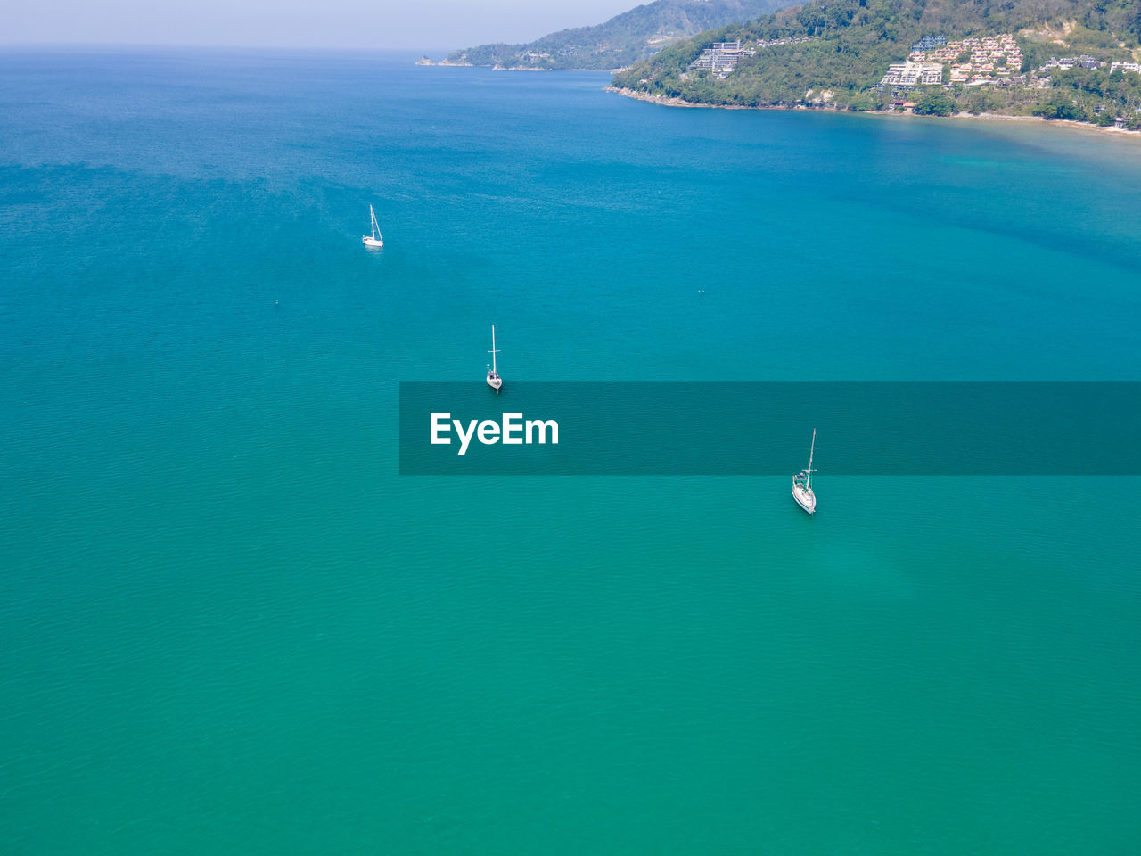 High angle view of sailboat in sea