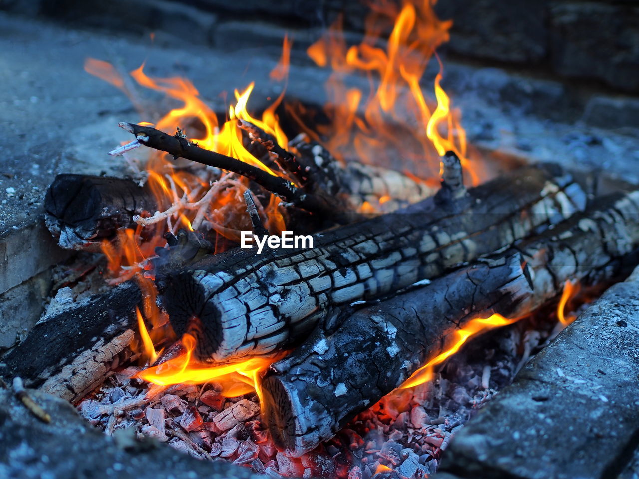 Close-up of bonfire on field