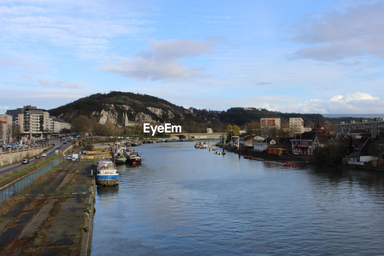 SCENIC VIEW OF SEA AND BUILDINGS AGAINST SKY