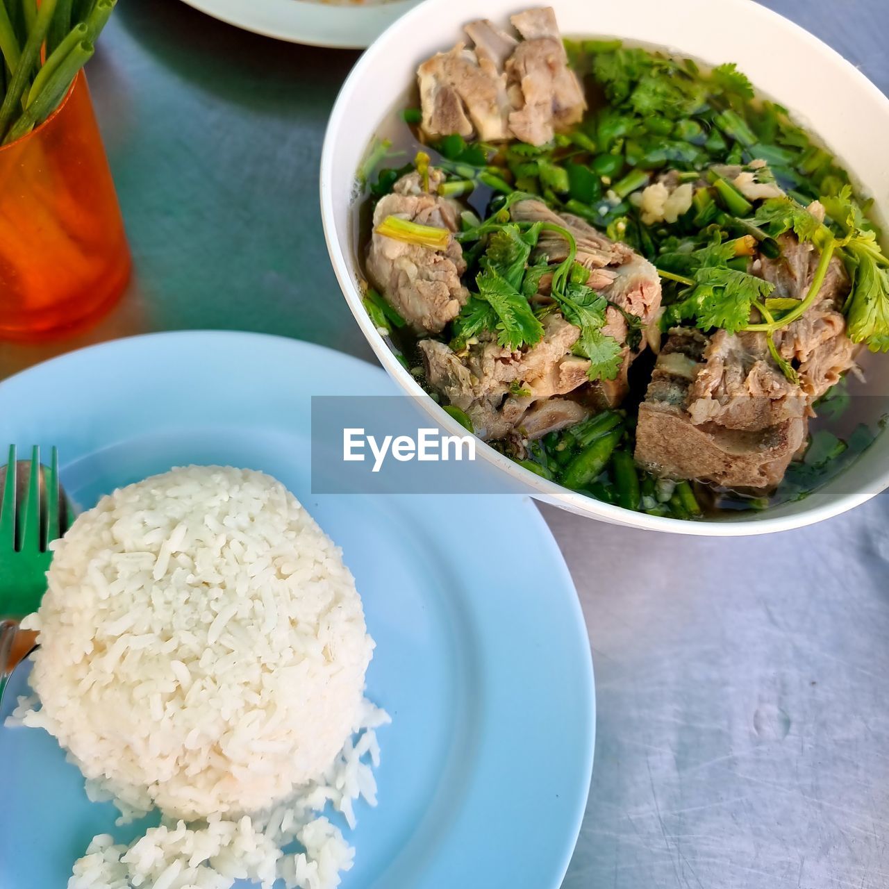 High angle view of meal served in bowl