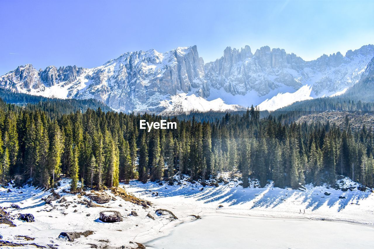 Scenic view of snow covered mountains against sky