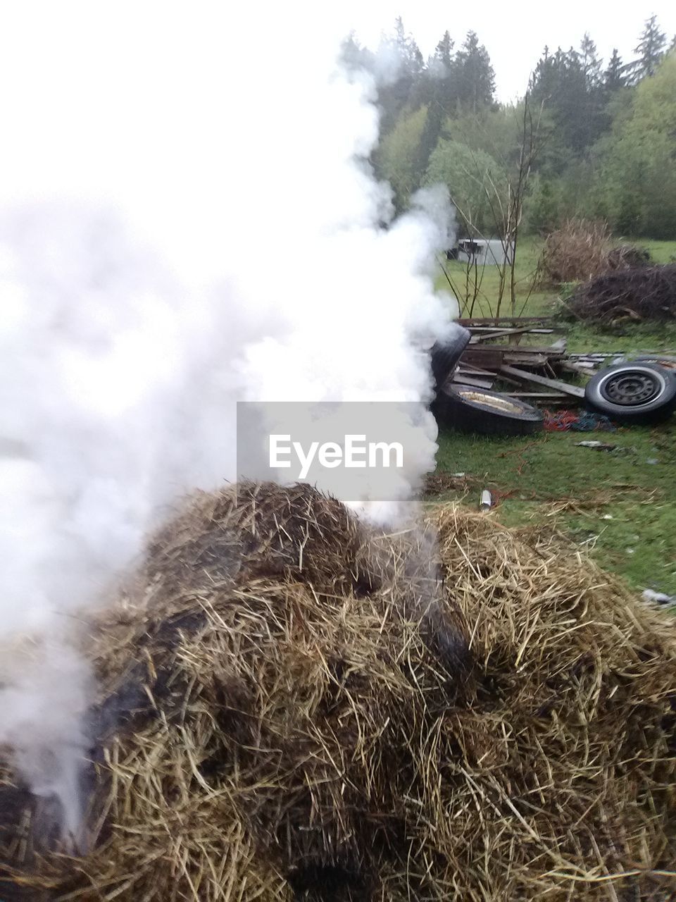 Smoke emanating from hay