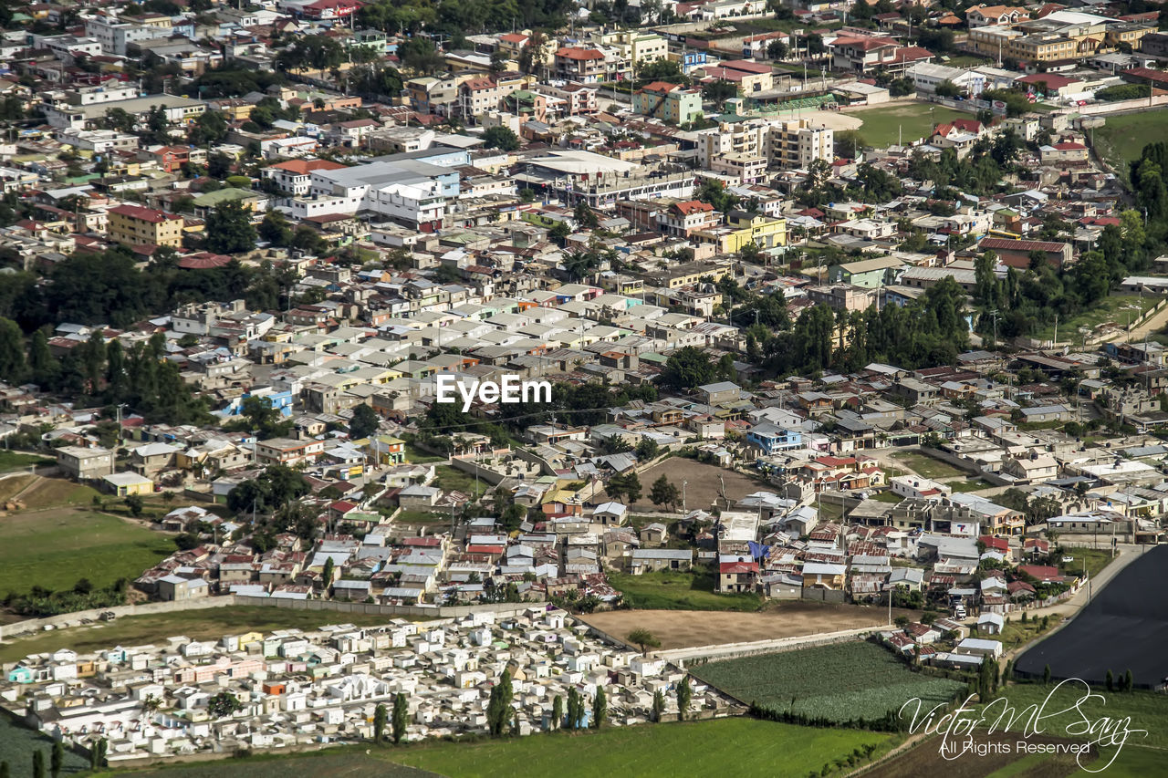 Aerial view of houses in town