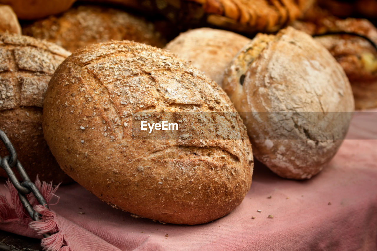 Close-up of loaf on bread at table