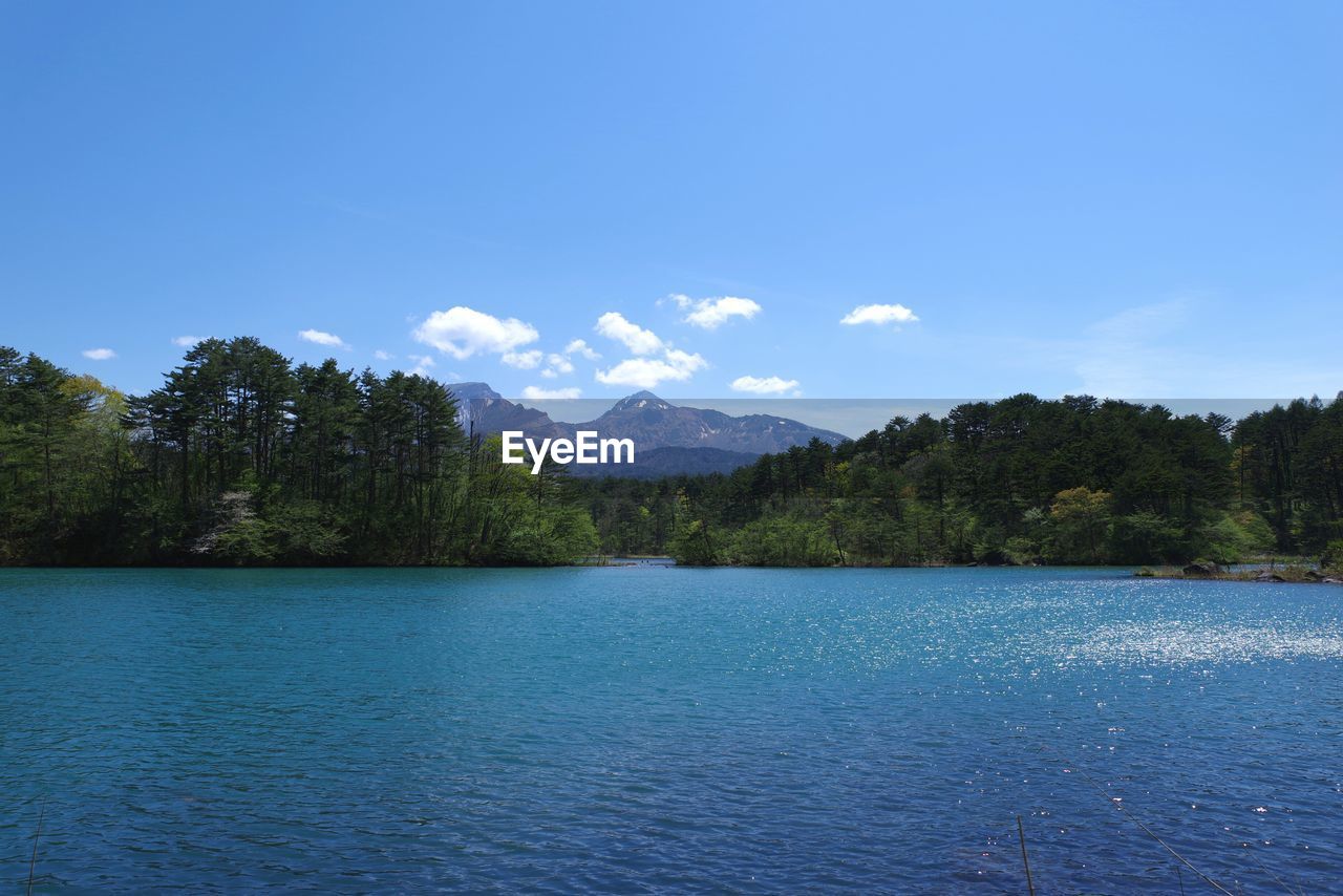 Scenic view of lake against blue sky