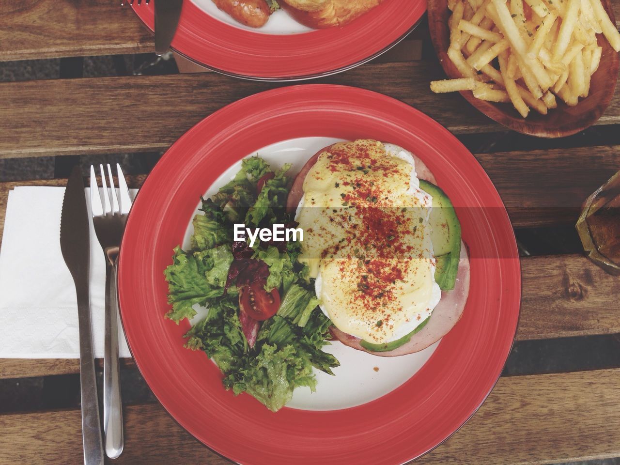 Overhead view of served food